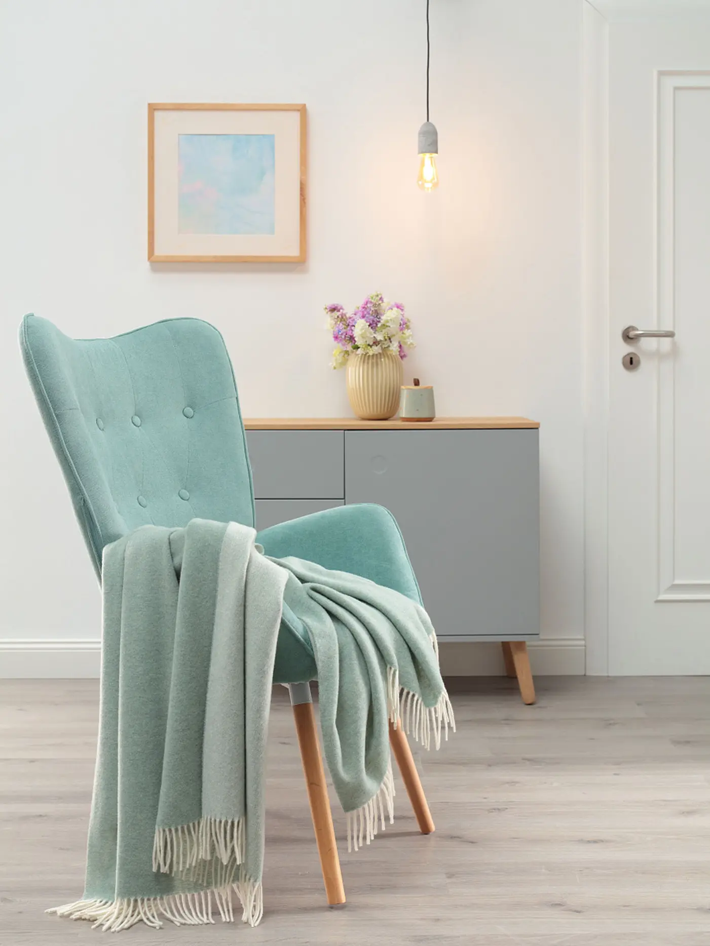 BIEDERLACK | Wohndecke Plaid MODERN CLASSIC 130x170cm Green Ecru | 